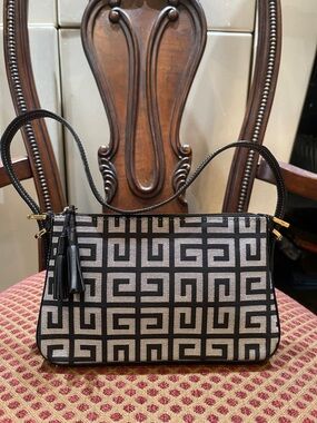 Givenchy Black & Cream Geometric Jacquard Shoulder Bag